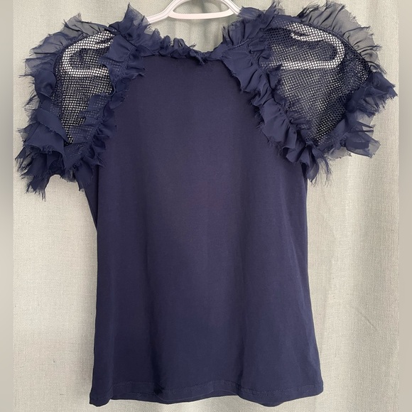 GRACIA Navy Ruffled Top - Picture 3 of 4